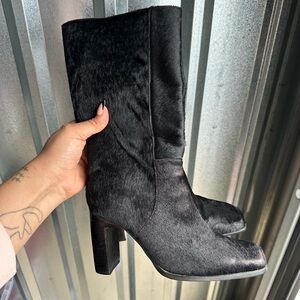 Vintage 90s\y2k Pony Hair Leather Square Toe Boots Size 5.5 Women’s